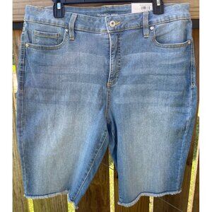 Style & Co. Womens Raw Edge Bermuda Denim Shorts Size 16 Midrise Slimming Pocket